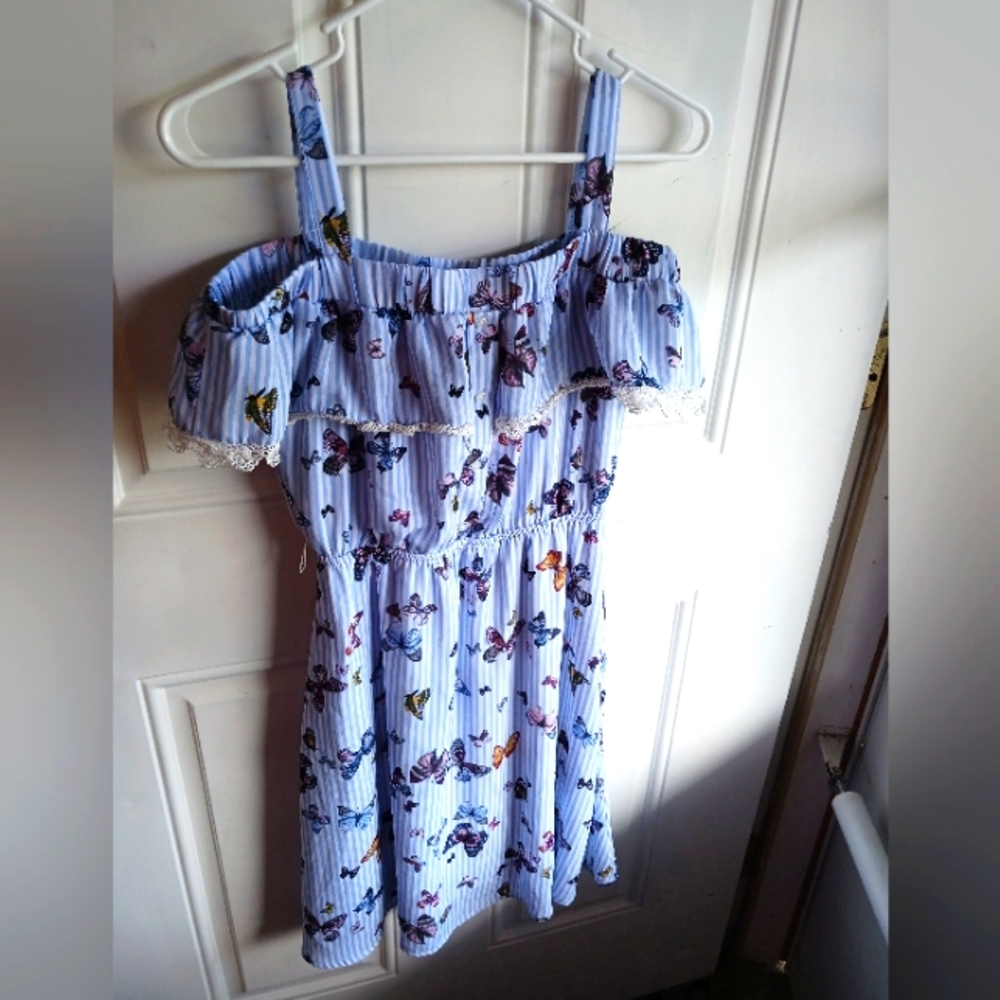 Girls blue striped butterfly Paper Doll dress, size 14